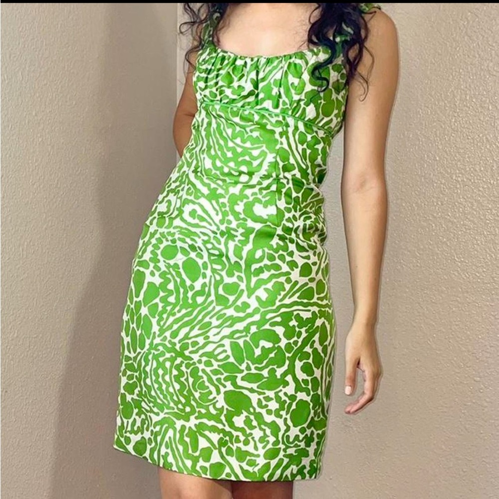 Milly Size 4 Lime Green Silk Empire Waist Mini Dress - Picture 4 of 12